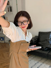 Loose Color-Blocking Stitching Shirt Midi Dress