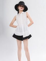 White Pleated Cropped Sleeveless Shirt