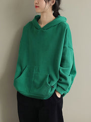 Women Solid Color Loose Hooded Sweatshirt