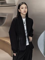 Simple Black Loose Splicing Jacket