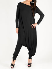 Simple Solid Color Long Sleeve Harem Jumpsuit