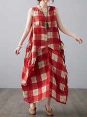 Ethnic Style Color Matching Loose Sleeveless Dress