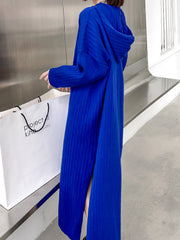 Retro Solid Color Knitted Midi Dress