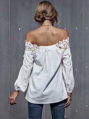 Lace Stitching One Shoulder Puff Sleeve T-Shirt