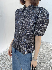 Short Sleeves Backless Printed Blouse