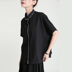 Single Breasted Lapel Stitching Short Sleeve Casual Shirt