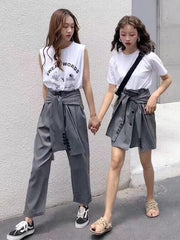 Solid Color Empire Button-Knotted Ninth Pants