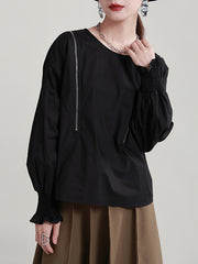 Loose Solid Color Puff Sleeve Sweatshirt