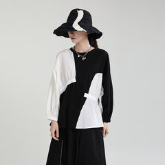 Loose Geometric Contrast Lantern Sleeve Sweatshirt