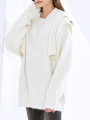 Women Casual Round Neck Stitching Loose Sweater