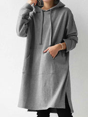 Casual Solid Color Hooded Long Sweatshirt