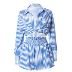 Urban Simple Stripe Shirt & Shorts Suit