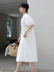 Original Puff Sleeve Elasticity Waist Dress