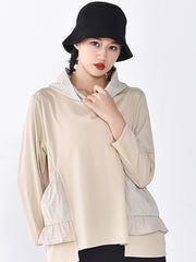 Women Personality Stitching Hooded Loose Sweatshirt