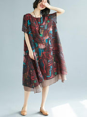 Loose Vintage Floral Chiffon Dress