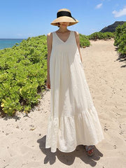White Loose Cotton Sleeveless Long Dress