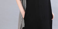 Women Loose Striped Stitching Short Sleeve Dress