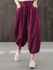 Artistic Retro Solid Capri-Pants