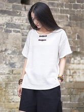 Chinoiserie Frog Round-neck Ramie Cotton T-shirt