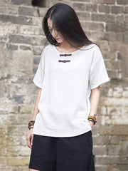 Chinoiserie Frog Round-neck Ramie Cotton T-shirt