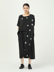 Loose Cropped Polka-Dot Splicing Pleated Dress