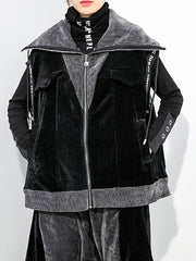 Women Zipper Sleeveless Stitching Contrast Vest
