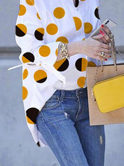 Long Sleeves Loose Contrast Color Polka Dot Printed Lapel Blouses