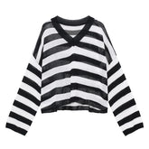 Stripe Clash V-Neck Short Long Sleeve Top