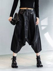 Minimalist Split-Joint High Waisted Harem Leather Pants