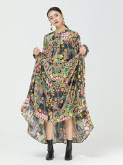 Women Retro Print Round Neck Casual Dress