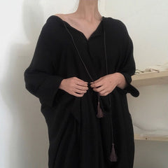 V-Neck Loose Solid Color Mid-Sleeve Maxi Dress