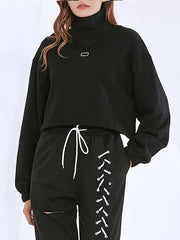 Casual Mock Neck Solid Short Sweatshirt