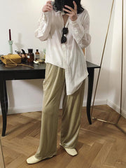 Velvet Wide-leg Loose Solid Empire Pants