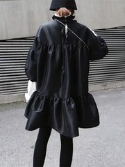 Retro Puff Sleeves Cropped Falbala Mini Dress