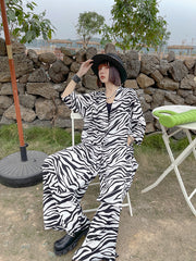 Casual Looking Thin Zebra Pattern Suit Wide Leg Pants Two-Piece Suit