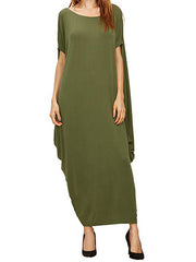Loose Solid Pleated Maxi Dress