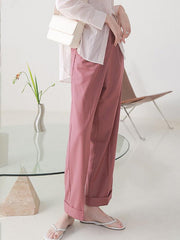 Solid Color Loose Straight Leg Pants