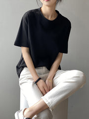 Women Loose Slim Round Neck Solid Color T-Shirt