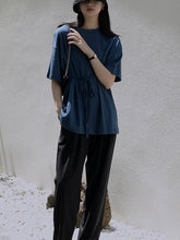 Round Neck Short-Sleeved Solid Color Lace-Up Waist T-Shirt Tops