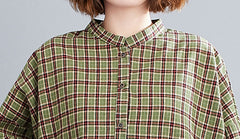 Loose Stand Collar Plaid Midi Dress