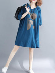 Loose Printed Hoodie Dress