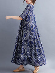 Vintage Floral Batwing Sleeve Dress