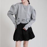Women's Pleated Long Sleeve Loose Sweatshirt