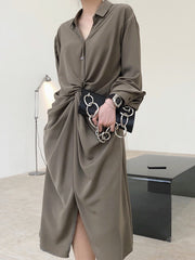 Lapel Single-Breasted Soild Shirt Dress