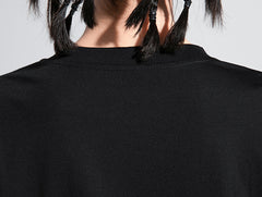 Black Solid Round-Neck Split-Joint T-Shirt