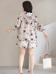 Loose Plus Size Casual Printed Hooded Two-piece Suit
