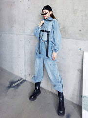 Women Stylish Zipper Removable Casual Jumpsuit