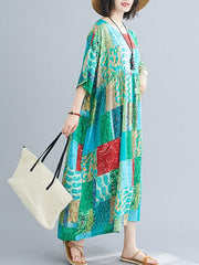 Loose Print Split-Joint Midi Dress