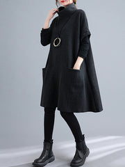 Casual Turtleneck Short Sleeve Midi Dress