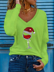 Christmas Printed V-Neck Sweatshirt